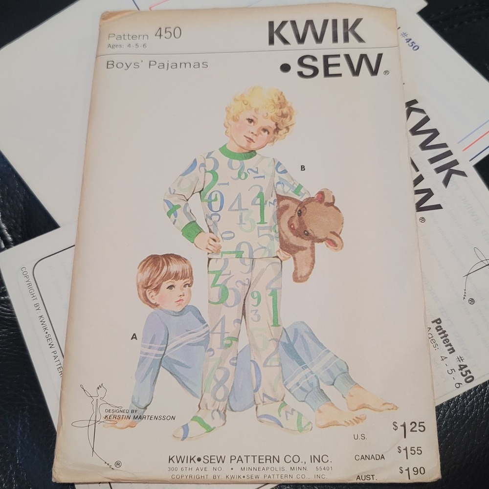 Kwik Sew 450 Boys Pajamas Sewing Pattern Uncut Kerstin Martensson Ages 4 5 6